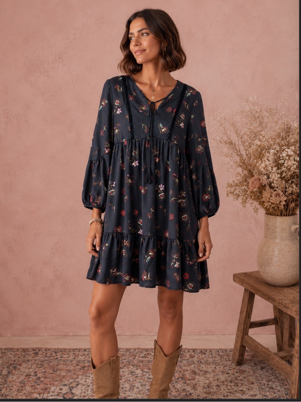 Old Navy Dark Navy Floral Babydoll Mini Dress